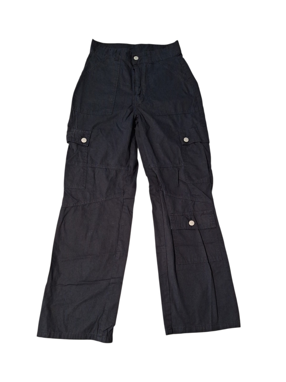 SHEIN Black Wide-Leg Cargo Trousers with Snap Flap Pockets